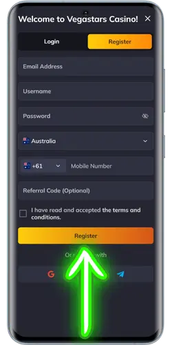 VegaStars Casino create a password
